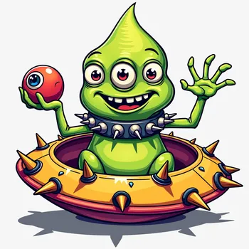 Cheerful Alien in Spiked Spaceship