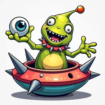 Cheerful Alien in Spiked Spaceship