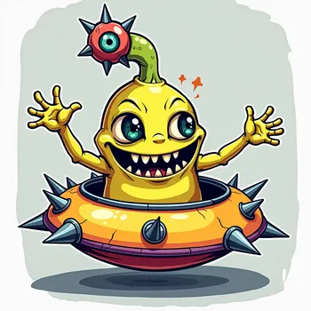 Cheerful Alien in Spiked Spaceship