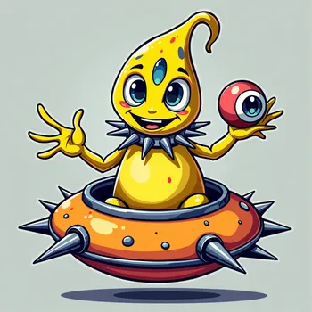 Cheerful Alien in Spiky Spaceship