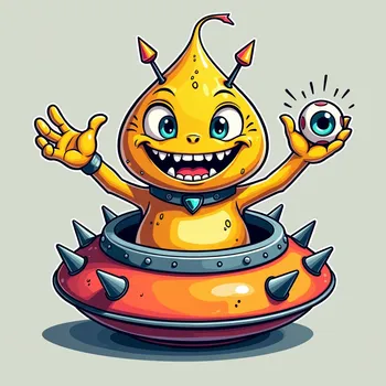 Cheerful Alien in Spiky Spaceship