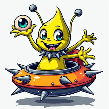 Cheerful Alien in Spiky Spaceship