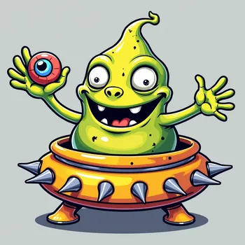 Cheerful Alien in Spiky Spaceship