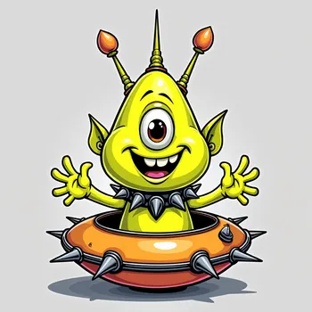 Cheerful Alien in Spiky Spaceship