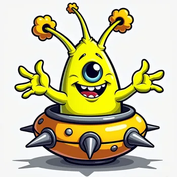 Cheerful Alien in Spiky Spaceship