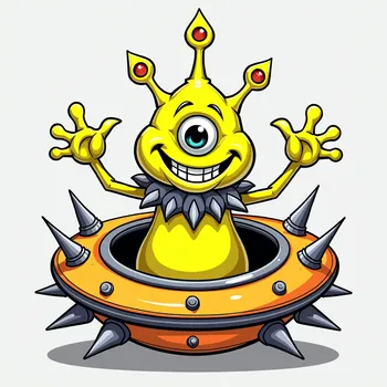 Cheerful Alien in Spiky Spaceship