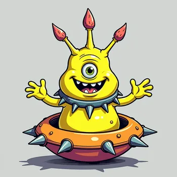Cheerful Alien in Spiky Spaceship