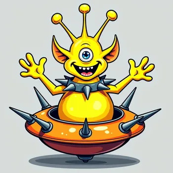 Cheerful Alien in Spiky Spaceship