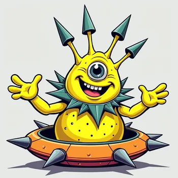 Cheerful Alien in Spiky Spaceship
