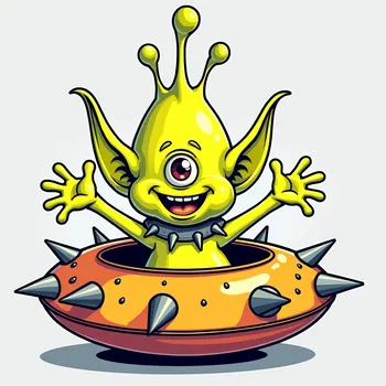 Cheerful Alien in Spiky Spaceship