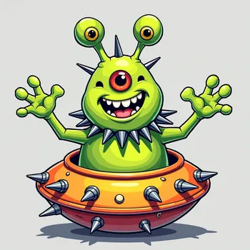 Cheerful Alien in Spiky Spaceship