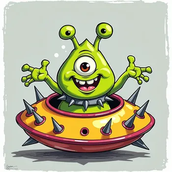 Cheerful Alien in Spiky Spaceship