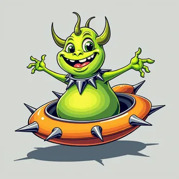 Cheerful Alien in Spiky Spaceship