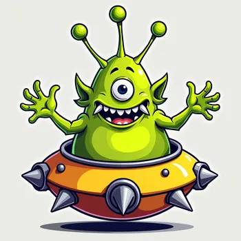 Cheerful Alien in Spiky Spaceship