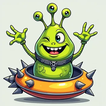 Cheerful Alien in Spiky Spaceship