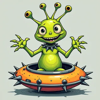 Cheerful Alien in Spiky Spaceship