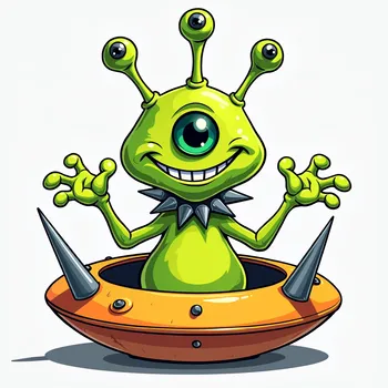 Cheerful Alien in Spiky Spaceship