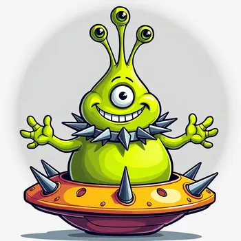 Cheerful Alien in Spiky Spaceship