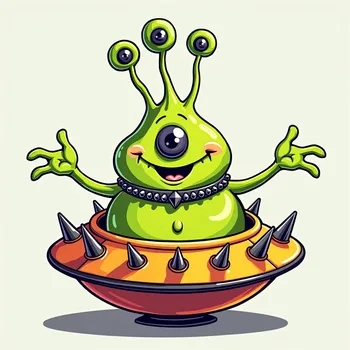 Cheerful Alien in Spiky Spaceship