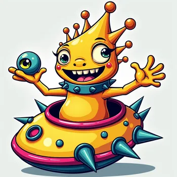 Cheerful Alien in Spiky Spaceship