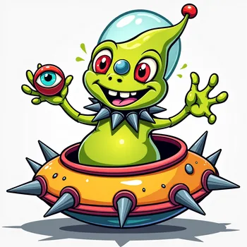 Cheerful Alien in Spiky Spaceship