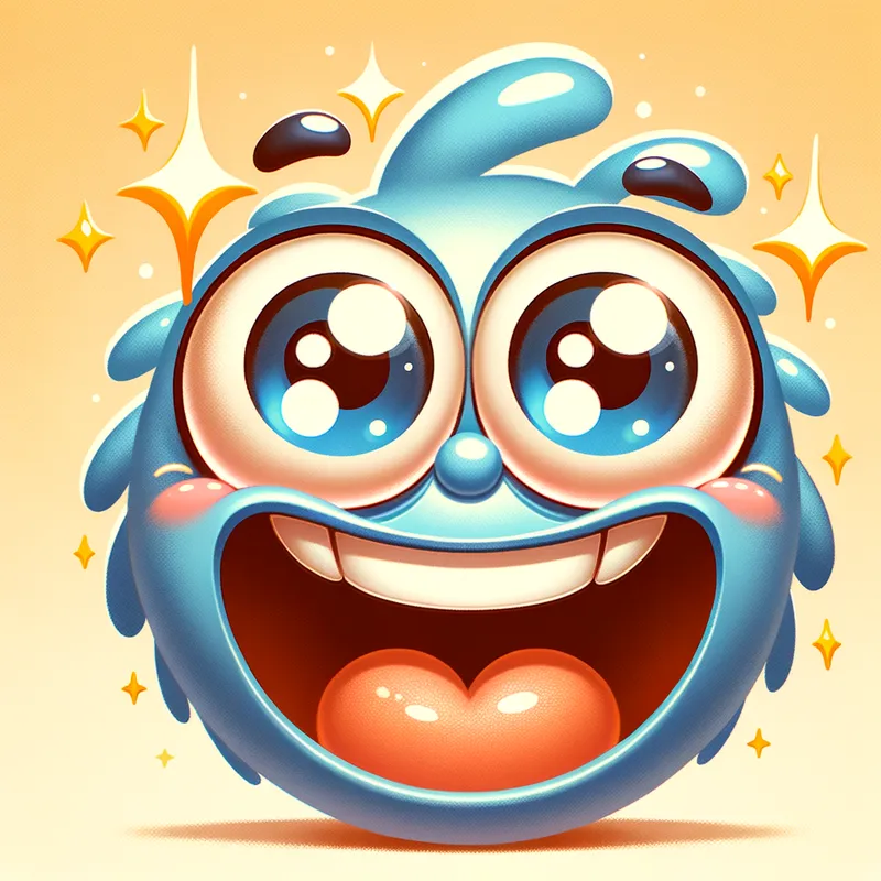 Cheerful Faputa - Faputa radiating happiness with large expressive eyes, a wide open mouth, and a playful, joyful expression. - AI image generated with Art