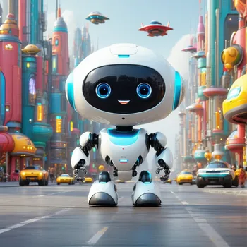Cheerful Robot in Futuristic City