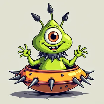 Cheerful Spiky Alien in Spaceship