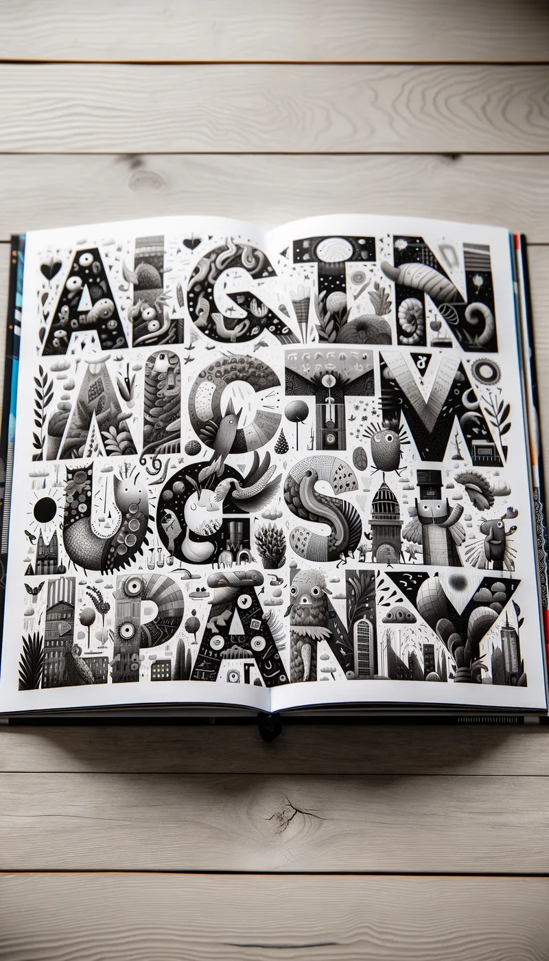 Children's Alphabet Book - A black and white color book for kids filled with large, inspiring letter illustrations, one letter per page. - AI image generated with Art