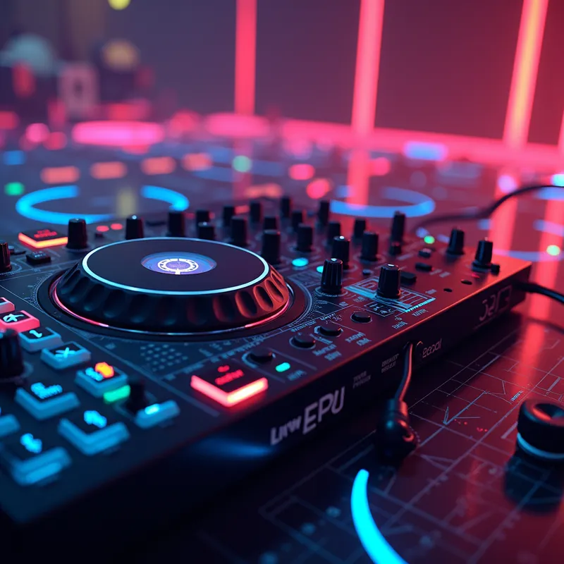 Choppy Glitch Symphony - Compose a track that involves low, glitchy synths paired with crisp, choppy beats. The BASS should be the centerpiece, providing a deep foundation that ties the EDM elements together. - AI image generated with Photorealistic 2