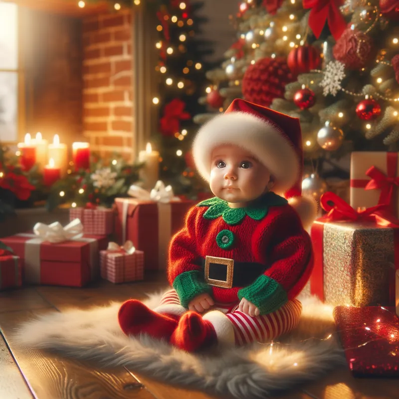 Christmas Baby Joy - Baby sitting Christmas - AI image generated with Art