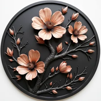 Circular Copper Cherry Blossom Relief