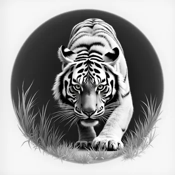 Circular Grayscale Pencil Tiger Stalking