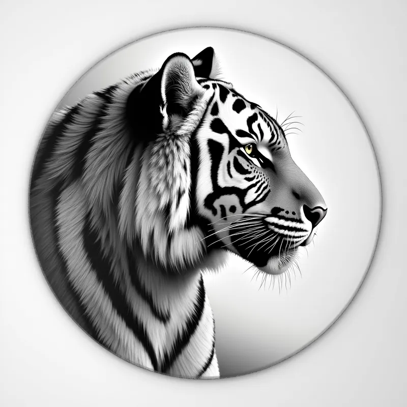 Circular Pencil Tiger Profile - circular grayscale detailed realistic pencil drawing of a tiger profile - AI image generated with Photorealistic 2