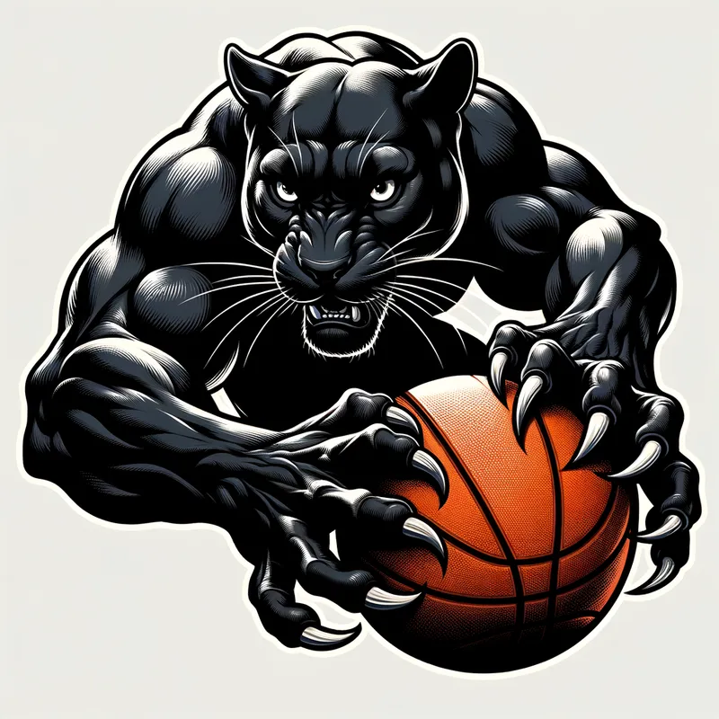 Clawed Basketball Panther - A sleek black panther effortlessly palming a basketball with its intimidating claws, poised to make a move. - AI image generated with Art