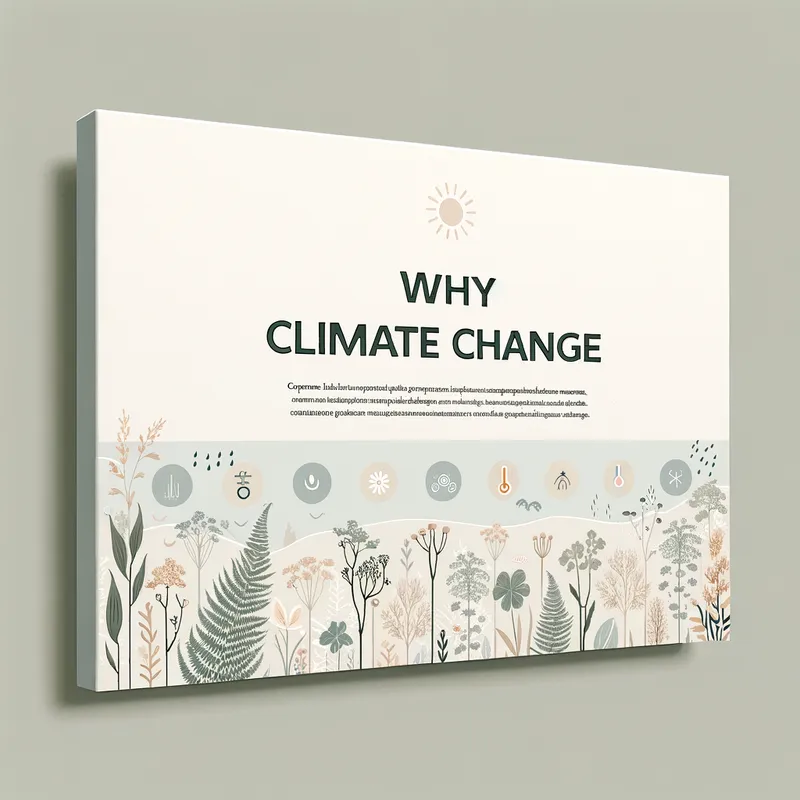 Climate Change Impact on Local Plants - Minimalist Cover - A minimalistic PowerPoint cover slide showcasing a clear and organized title 'Why Climate Change is Important for Local Plant Life'. The background features subtle illustrations of various local plant species with small climate-related icons like the sun, raindrops, and temperature symbols. - AI image generated with Art
