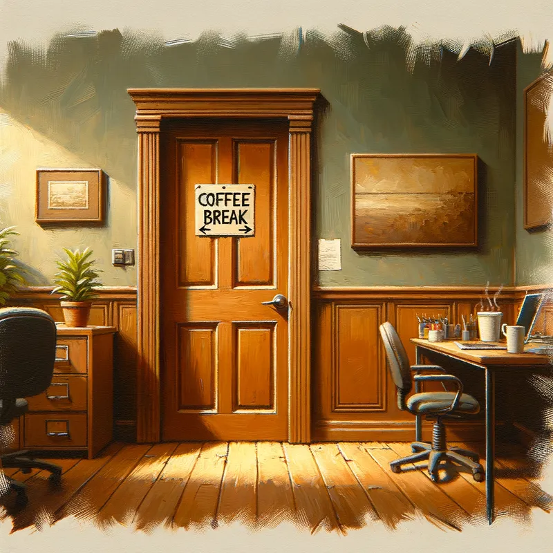 Coffee Break - office door closed for coffee break - AI image generated with Art - oil painting with palette knife