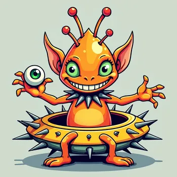 Colorful Alien in Spiked Spaceship