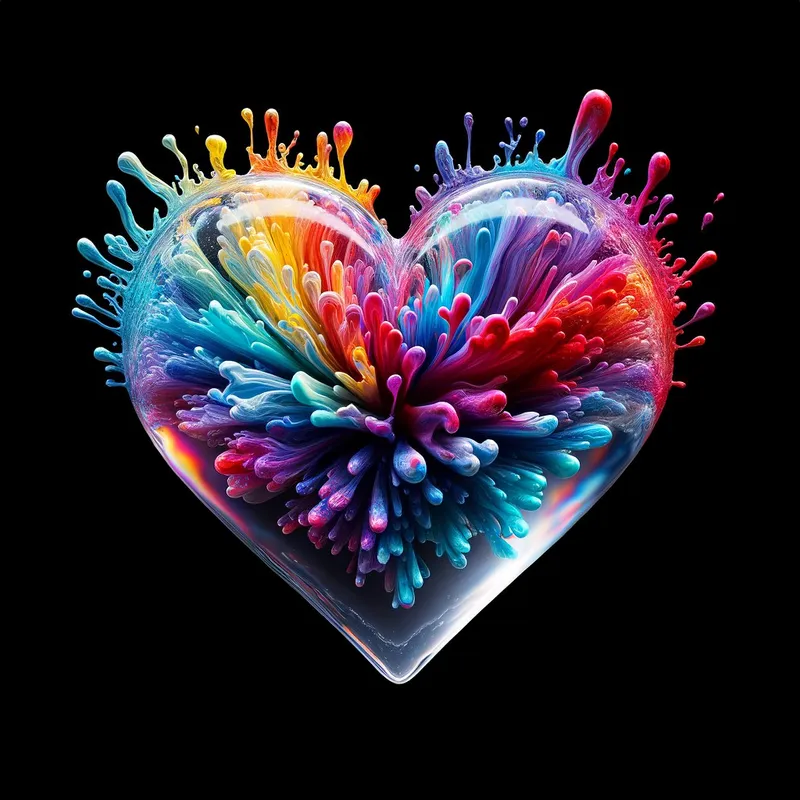 Colorful Aquatic Heartburst - water heart with burst of colors behind it - AI image generated with Art