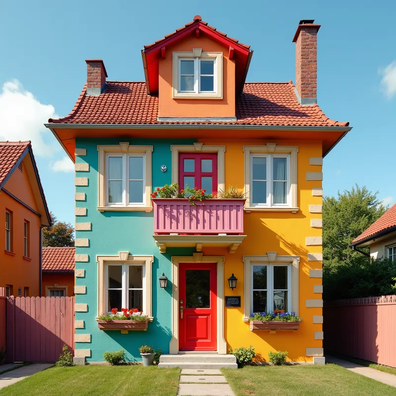 Colorful Fun House with Faces - vibrant fun house with face on walls
- AI image generated with Photorealistic 2