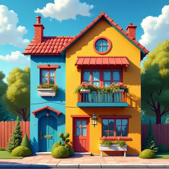 Colorful Fun House with Faces