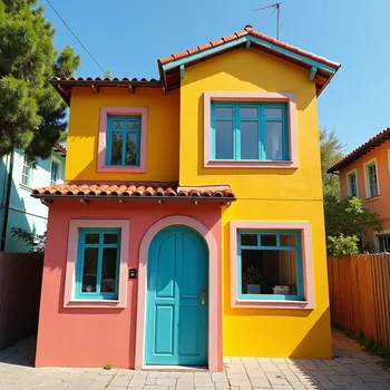 Colorful Fun House with Faces