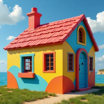 Colorful Fun House with Faces