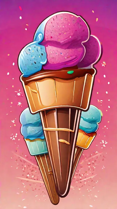 Colorful Ice Cream Doodle - Cartoon poster of  Three colorful ice cream pops with sprinkles on a colorful background - AI image generated with Fictional - master shot, doodle