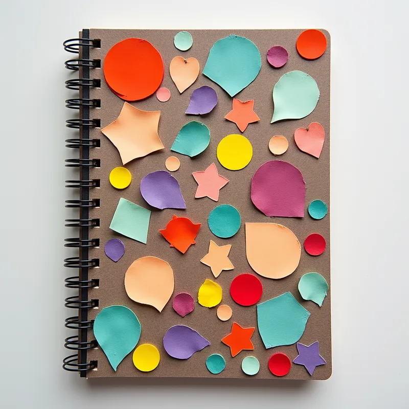 Colorful Personalized Notebook - A notebook or journal with a cover that has COLORFUL material glued on top for extra personalization, WITHOUT ANY NAME TAGS - AI image generated with Photorealistic 2