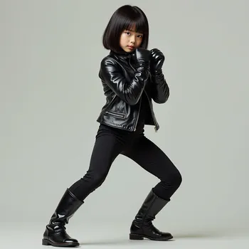 Combat-Ready Asian Girl in Black Leather