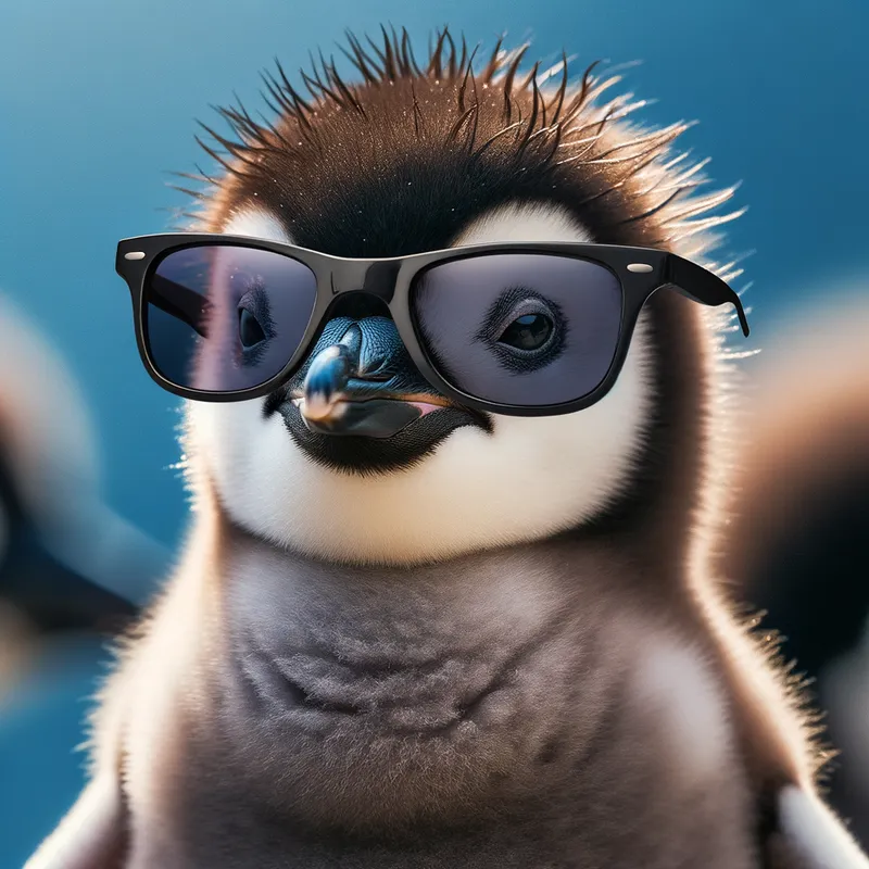 Cool Penguin Kid - A baby penguin wearing sunglasses looking cool - AI image generated with Art