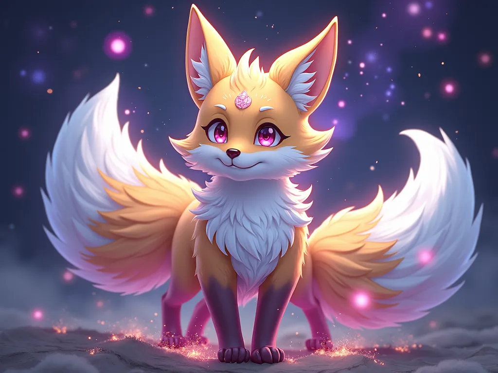 Cosmic Fox Deity Anime - A cosmic, anime-styled fox deity, with shimmering celestial patterns in its fur and powerful, otherworldly abilities. - AI image generated with Photorealistic 2