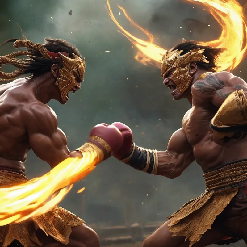 Cosmic Hand-to-Hand Clash - https://tangra.link/video/sh_9ee609a707de74aefded2ec9b6b591e280389908 fighting full on hand to hand combat with their wild power and ability's like the mental mixed fire and the cosmic light wilder as the punches they throw make contact with each others body showing the damage they take from each hit - AI image generated with Photorealistic - 1/3 side view, master shot, aerial view