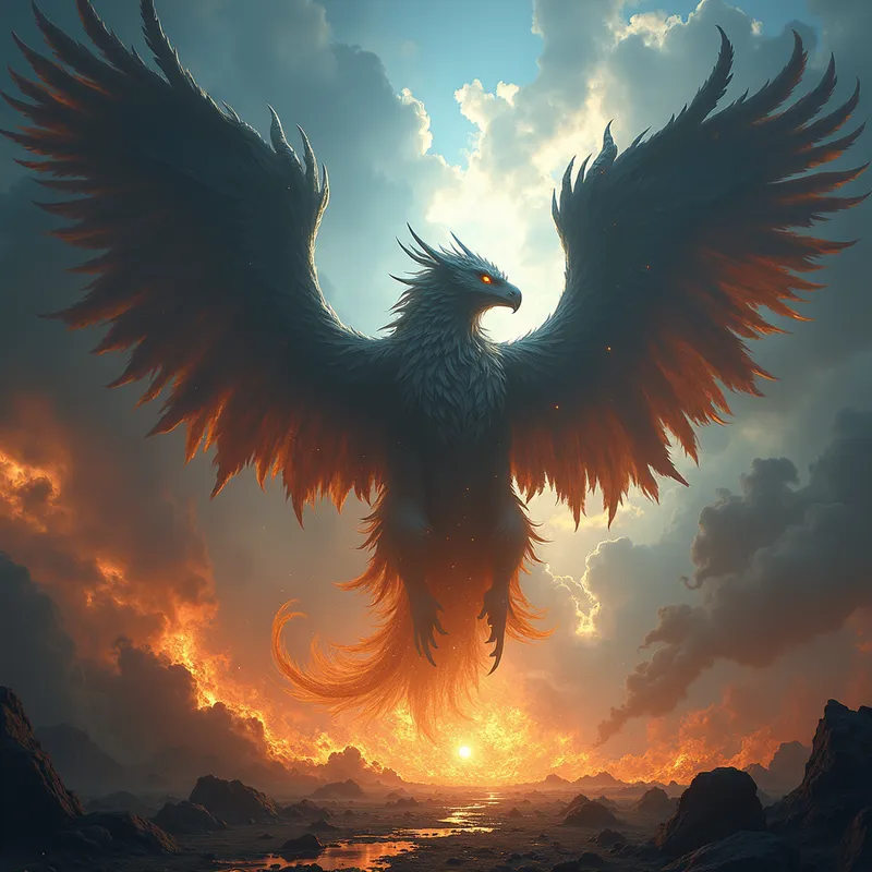 Cosmic Storm Monarch - A terrifying and majestic being with vast wings swirling with cosmic storms, eyes burning like supernovae, its form shifting between solid and ethereal, with the ground trembling beneath its flight, embodying the image of chaos itself. - AI image generated with Photorealistic 2